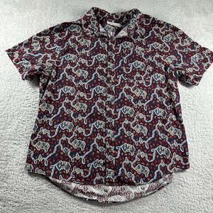 Outerknown Shirt Mens XL  Blue Red Short Sleeve‎ Button Up Geometric Pattern